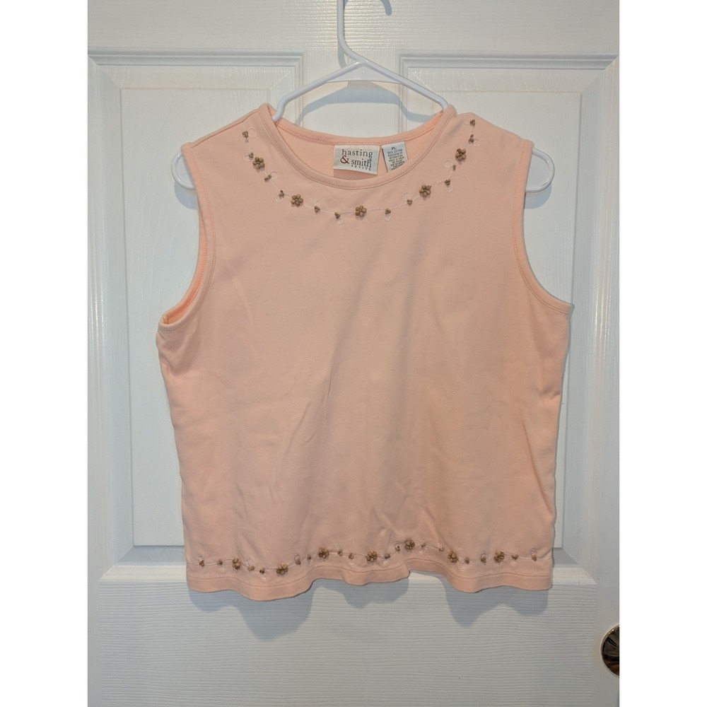 VTG Coquette Balletcore Peach Beaded Tank Top Soft Girl Cottagecore Petite